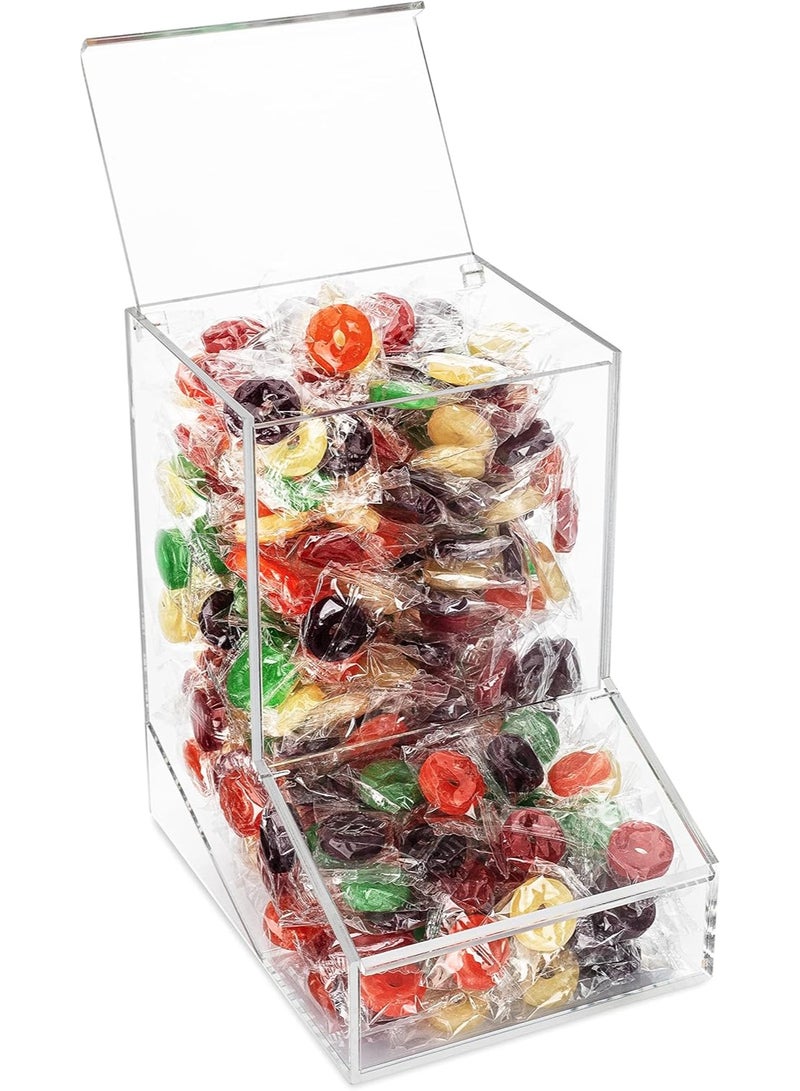 EMAAZZ LLC Clear Acrylic Countertop Snack & Candy Bin – Large Transparent Gravity-Fed Food Dispenser – Elegant Lucite Storage Organizer for Granola Bars, Coffee Pods, and Snacks – Heavy-Duty Retail Display Box with Front Access Lid - Image 3